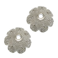 Brass Bead Cap, Flower, platinum plated, micro pave cubic zirconia Approx 2mm 