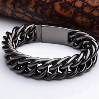 Titanium Steel Bracelet, black ionic, twist oval chain & for man, 15mm Approx 8.6 Inch 