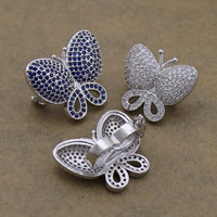 Brass Necklace Shortener Clasp, Butterfly, platinum plated & micro pave cubic zirconia 