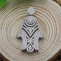 Cubic Zirconia Micro Pave Brass Pendant, Hamsa, platinum plated, Islamic jewelry & micro pave cubic zirconia Approx 