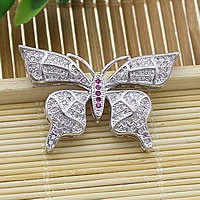 Cubic Zirconia Micro Pave Brass Connector, Butterfly, platinum plated, micro pave cubic zirconia & multi loops Approx 2mm 