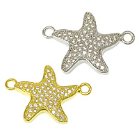 Cubic Zirconia Micro Pave Brass Connector, Starfish, plated, micro pave cubic zirconia & 1/1 loop Approx 1.8mm 