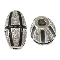 Cubic Zirconia Micro Pave Brass Beads, Oval, platinum plated, micro pave cubic zirconia & enamel Approx 2mm 