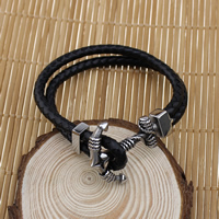 Men Bracelet, Cowhide, stainless steel clasp, Anchor, nautical pattern &  & blacken, black, 5mm  Approx 8.5 Inch 