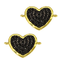 Cubic Zirconia Micro Pave Brass Connector, Heart, plated, micro pave cubic zirconia & 1/1 loop 