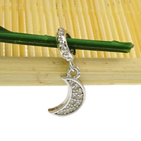 Brass European Pendants, Moon, platinum plated, micro pave cubic zirconia & without troll, 19.5mm  Approx 4.5mm 