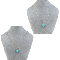 Zinc Alloy Iron Chain Necklace, with iron chain & Synthetic Turquoise, with 5cm extender chain, Heart, plated, oval chain nickel, lead & cadmium free Approx 17 Inch 