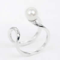 Pearl Sterling Silver Finger Ring, 925 Sterling Silver, with Freshwater Pearl, natural, open, 10.50mm, US Ring 