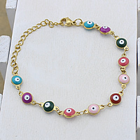 Evil Eye Bracelet Bijoux, acier inoxydable, avec 2lnch chaînes de rallonge, Mauvais œil, Placage de couleur d'or, Islam bijoux & chaîne de bar & émail, multicolore Environ 6 pouce, Vendu par brin