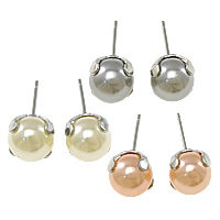 Glass Pearl Stud Earring, Stainless Steel, with Glass Pearl, without earnut 0.7mm 