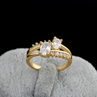 Cubic Zircon Brass Finger Ring, real gold plated & with cubic zirconia, 12mm 