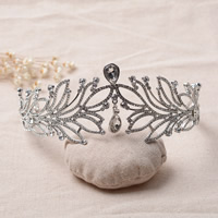Bridal Tiaras, Zinc Alloy, with Glass, platinum color plated, for bridal & faceted & with rhinestone, lead & cadmium free, 165mm 