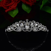 Bridal Tiaras, Zinc Alloy, with Glass, silver color plated, for bridal & faceted & with rhinestone, lead & cadmium free, 135mm 