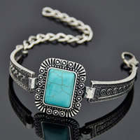 Zinc Alloy Turquoise Bracelets, with Synthetic Turquoise, with 5cm extender chain, Rectangle, antique silver color plated, lead & cadmium free, 45mm Approx 7.5 Inch 