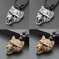 Resin Necklace, with Waxed Cotton Cord & Wood, Wolf, imitation ox bone Approx 17.5 Inch 