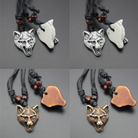 Resin Necklace, with Waxed Cotton Cord & Wood, Wolf, imitation ox bone Approx 17.5 Inch 