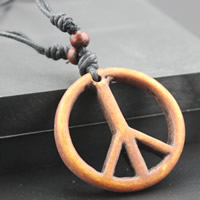 Resin Necklace, with Waxed Cotton Cord & Wood, Peace Logo, imitation ox bone, 46mm Approx 17.5 Inch 