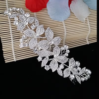 Bridal Decorative Hair Comb, Zinc Alloy, Flower, silver color plated, for bridal & with rhinestone, lead & cadmium free, 190mm 