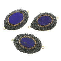 Natural Lapis Lazuli Connector, with Rhinestone Clay Pave & Brass, Oval, gold color plated, 1/1 loop Approx 1mm 