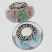 Perles Murano European en argent pur avec double noyau, chalumeau, rondelle, noyau double en argent sans filetage & noircir, plus de couleurs à choisir Vendu par PC