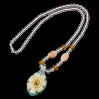 Crystal Lampwork Necklace, with Crystal & Glass, brass magnetic clasp, Flat Oval, handmade, faceted & inner flower & gold foil, 6mm Approx 20.5 Inch 