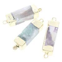 Agate Connector, Ice Quartz Agate, with Brass, Rectangle, gold color plated, natural & 1/1 loop, mixed colors - Approx 3mm 