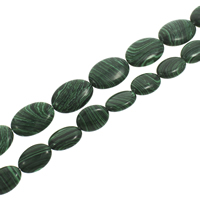 Synthetische Malachit Perlen, flachoval, verschiedene Größen vorhanden, Bohrung:ca. 1mm, Länge:ca. 15.5 ZollInch, verkauft von Strang