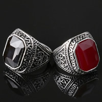 Resin Zinc Alloy Finger Ring, with Resin, antique silver color plated, faceted lead & cadmium free, 17-20mm, US Ring .5 
