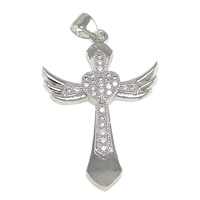 Cubic Zirconia Micro Pave Brass Pendant, Angel Wing Cross, platinum plated, micro pave cubic zirconia Approx 