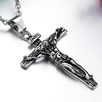 Men Necklace, Stainless Steel, Crucifix Cross, oval chain & for man & blacken Approx 19.68 Inch 