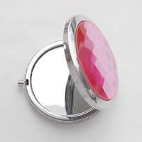 Brass Cosmetic Mirror, with Crystal & Glass, Flat Round & faceted [