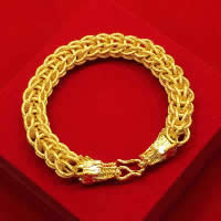 24K Gold Plated Brass Bracelets, Dragon, vacuum protective color, 12mm Approx 8.6 Inch 