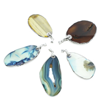 Lace Agate Pendants, with iron bail & Plastic Box, platinum color plated, mixed colors - Approx 