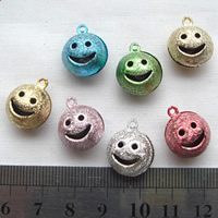 Iron Bell Charm, Smiling Face, painted, stardust, mixed colors, 14mm Approx 1.5mm 