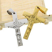 Edelstahl-Saint-Anhänger, Edelstahl, Jesus Kreuz, plattiert, keine, 30x46x5.5mm, Bohrung:ca. 6.5x12.5mm, verkauft von PC