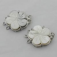 Shell Box Clasp, Brass, with Shell, Flower, platinum color plated, natural & Approx 1.5mm 