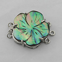 Shell Box Clasp, Brass, with Abalone Shell, Flower, platinum color plated, natural & Approx 1.5mm 