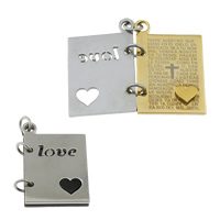 Stainless Steel Pendants, Book, plated, with cross pattern & with letter pattern Approx 4mm 