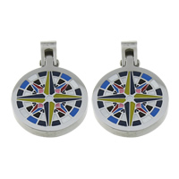 Enamel Stainless Steel Pendant, Flat Round, multi-colored Approx 