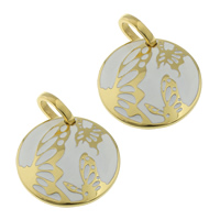 Enamel Stainless Steel Pendant, Flat Round, gold color plated Approx 