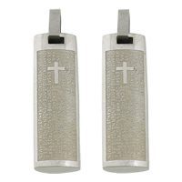 Stainless Steel Pendants, Rectangle, with cross pattern & with letter pattern, original color Approx 