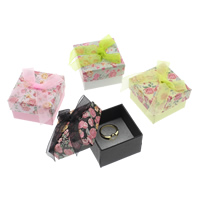 Jewelry Gift Box, Cardboard, with Sponge & Organza, Square, with flower pattern 
