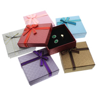 Cajas de Cartón para Set Joyería, anillo de dedo & pendiente, con Esponja & Cinta de satén, Cuadrado, más colores para la opción, 90x90x30mm, Vendido por UD