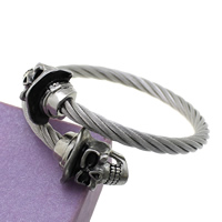 Stainless Steel Bangle, Skull, adjustable & blacken, 6mm, Inner Approx 64mm Approx 8.5 Inch 
