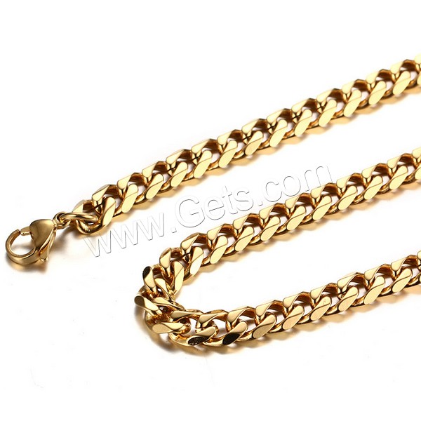 Unisex Necklace, Stainless Steel, gold color plated, different length for choice & curb chain, 7mm, Sold By Strand