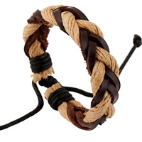 Men Bracelet, Cowhide, with Linen, braided bracelet & adjustable & for man, deep coffee color, 20mm Approx 6.6 Inch 
