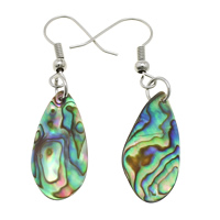 Abalone Shell Earring, brass earring hook, Teardrop, platinum color plated, natural, 47mm 