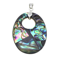 Brass Shell Pendants, Abalone Shell, with Black Shell & Pink Shell & Brass, Flat Oval, platinum color plated, natural Approx 