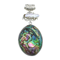 Brass Shell Pendants, with White Shell & Abalone Shell, Flat Oval, platinum color plated, natural, 83mm  Approx 