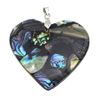 Brass Shell Pendants, Abalone Shell, with Black Shell & Pink Shell & Brass, Heart, platinum color plated, natural Approx 